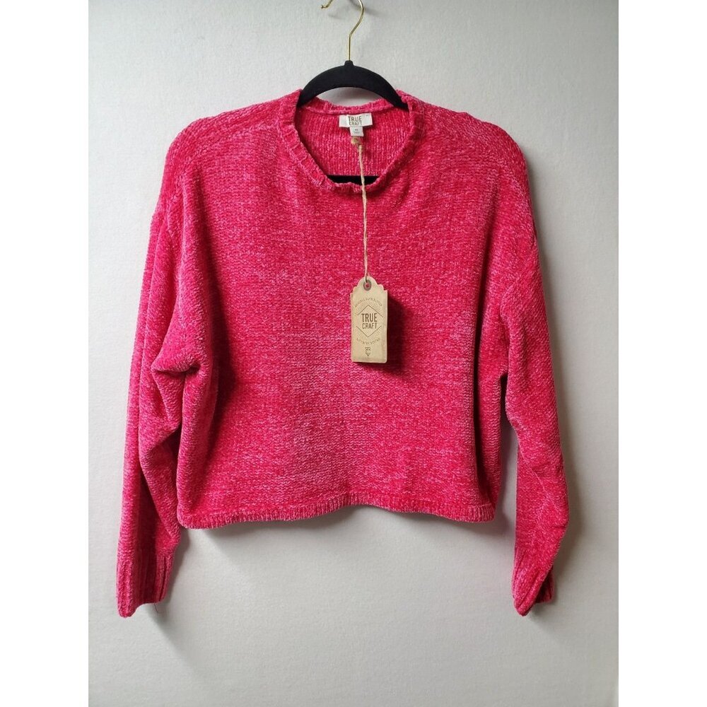 True Craft Womens Chenille Pullover Sweater Size XS Warm Stylish Comfy HOT PINK